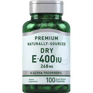 Vitamina E-400 UI seca (d-alfa-tocoferol), 100 Cápsulas de Rápida Absorção
