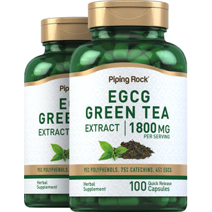 EGCG Green Tea Standardized Extract, 1800 mg (per serving), 100 Quick Release Capsules, 2  Bottles