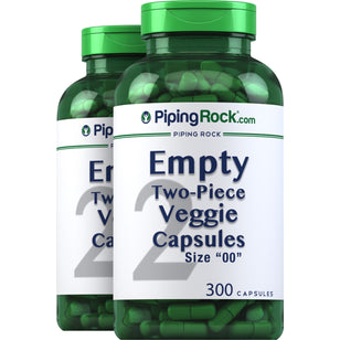 Empty Veggie Capsules "00", 300 Quick Release Capsules, 2  Bottles