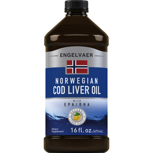 Óleo de Fígado de Bacalhau Norueguês Engelvaer (Sabor natural de limão) 16 fl oz 473 ml Frasco    