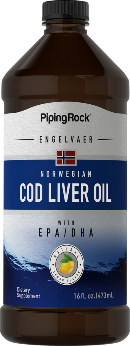 Ulei de ficat de cod norvegian Engelvaer (aromă naturală de lămâie) 16 fl oz 473 ml Sticlă    
