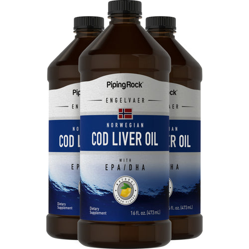 Engelvaer Norwegian Cod Liver Oil (Plain), 16 fl oz (473 mL) Bottle, 3  Bottles