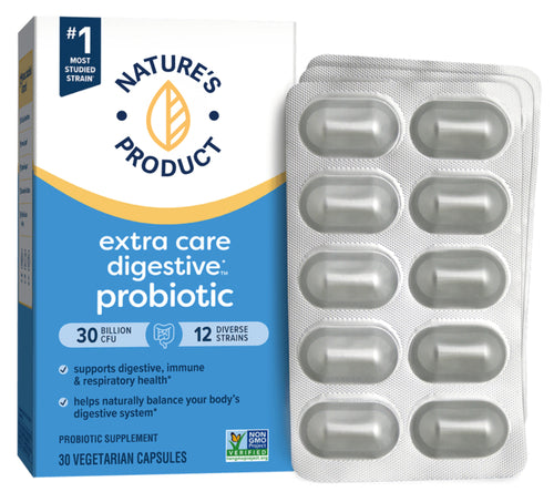 Extra Care Digestive Go-Pack Probiotic 30 Billion CFU, 30 Vegetarian Capsules