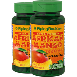 Mangue africaine et thé vert Forte concentration,  1220 mg 90 Gélules à libération rapide 2 Bouteilles