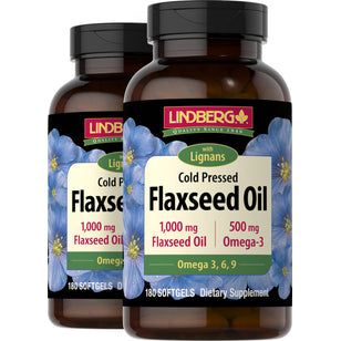 Flaxseed Oil with Lignans, 1000 mg, 180 Softgels, 2  Bottles