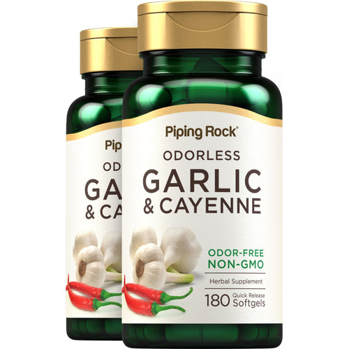 Ail et poivre 1000 mg de Cayenne 150 mg,  180 Capsules molles à libération rapide 2 Bouteilles