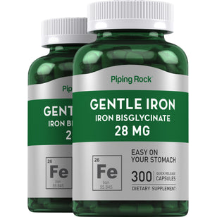 Gentle Iron (Iron Bisglycinate), 28 mg, 300 Quick Release Capsules, 2  Bottles