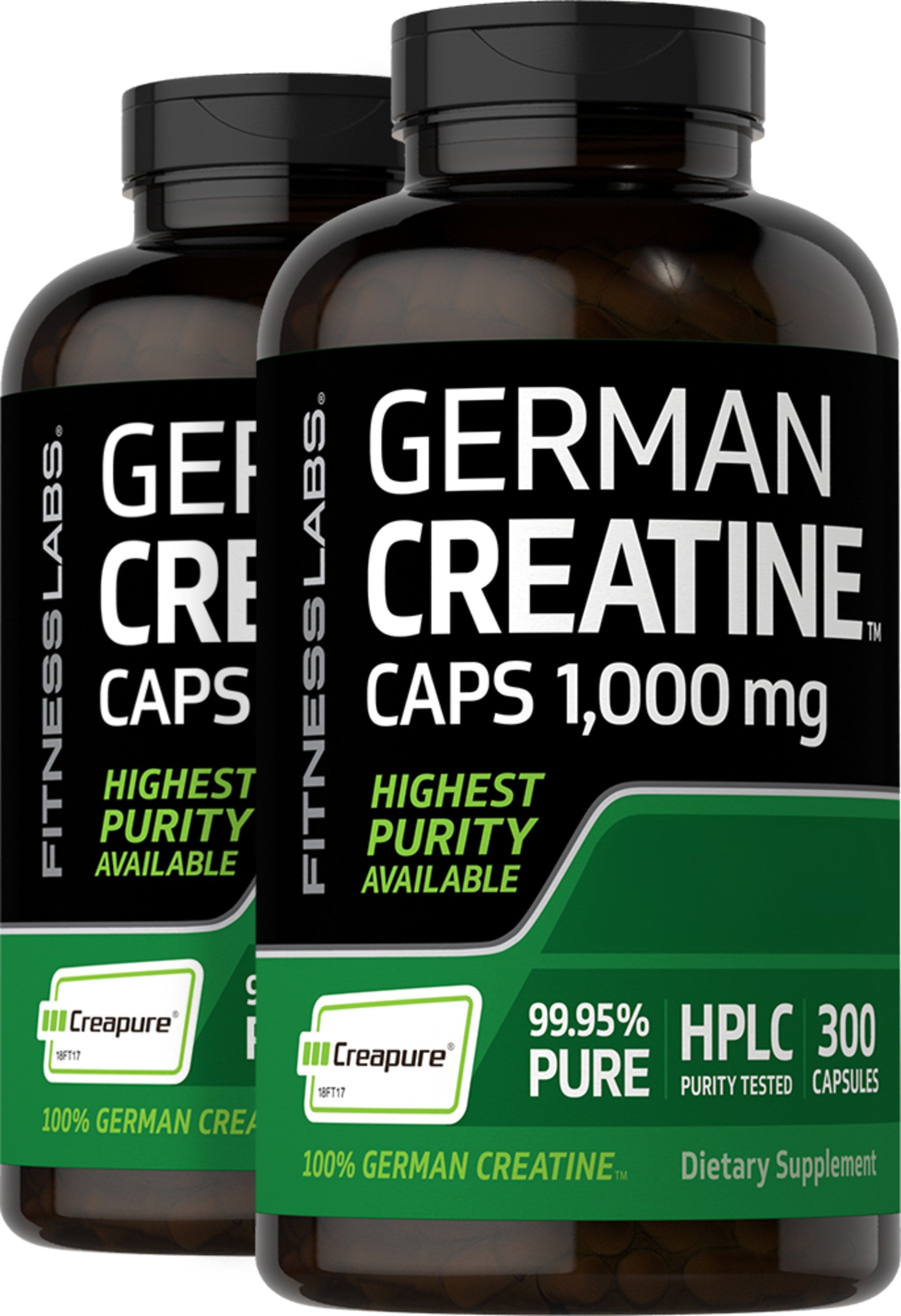 German Creatine Monohydrate (Creapure), 1000 mg, 300 Capsules, 2 Bottl