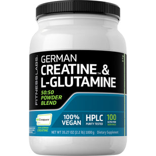 German Kreatin monohydrat (Creapure) & L-glutaminpulver (50:50 blandning) 10 gram (per portion) 2.2 kg 1000 g Flaska  