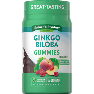 Ginkgo Biloba Gummies (Natural Peach Raspberry), 50 Vegan Gummies