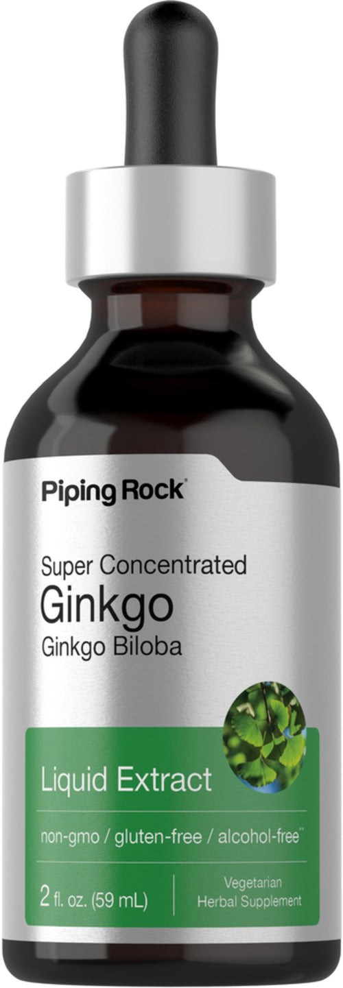 Extrait liquide de feuille de Ginkgo Biloba sans alcool 2 onces liquides 59 mL Compte-gouttes en verre    