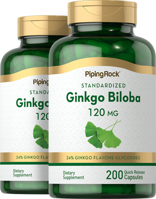 Ginkgo Biloba extrait normalisé,  120 mg 200 Gélules à libération rapide 2 Bouteilles