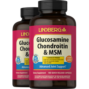Glucosamine Chondroitine et MSM 180 Gélules à libération rapide 2 Bouteilles      