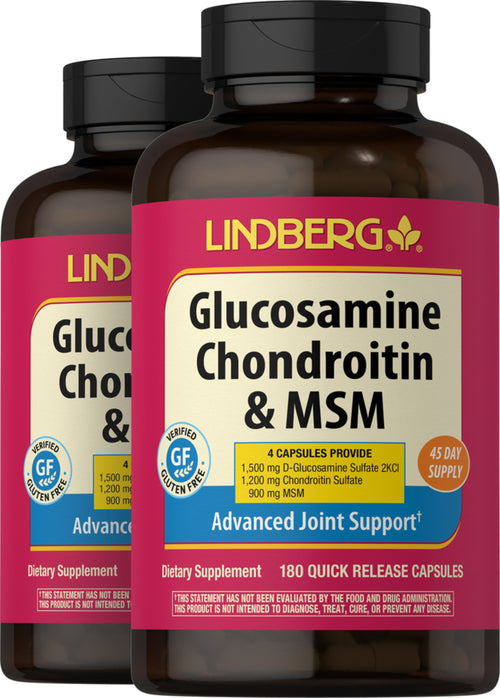 Glucosamine Chondroitine et MSM 180 Gélules à libération rapide 2 Bouteilles      