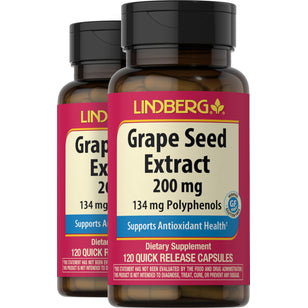 Extrait de pépins de raisin,  200 mg 120 Gélules à libération rapide 2 Bouteilles