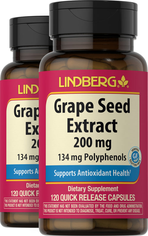 Extrait de pépins de raisin,  200 mg 120 Gélules à libération rapide 2 Bouteilles