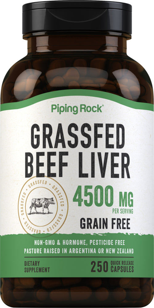 Leber von grasgefütterten Rindern 4500 mg (pro Portion) 250 Kapseln mit schneller Freisetzung     