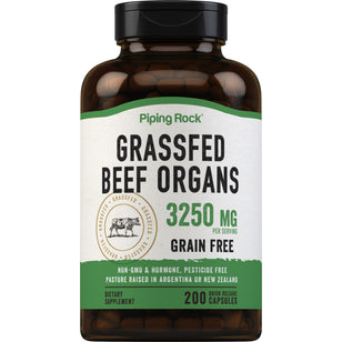 Órgãos de carne de bovino alimentado com relva 3250 mg (por dose) 200 Cápsulas de Rápida Absorção     