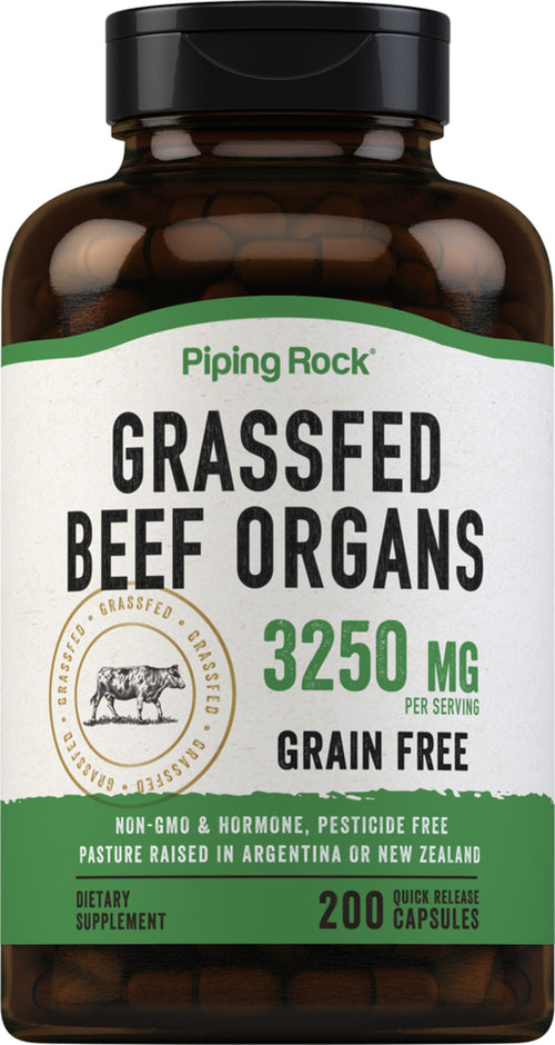 Organer fra græsfodret okse 3250 mg (pr. dosering) 200 Kapsler for hurtig frigivelse     