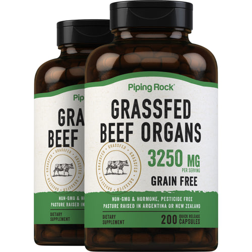 Grass Fed Beef Organs, 3250 mg (per serving), 200 Quick Release Capsules, 2  Bottles