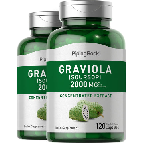 Graviola Soursop, 2000 mg (per serving), 120 Quick Release Capsules, 2  Bottles