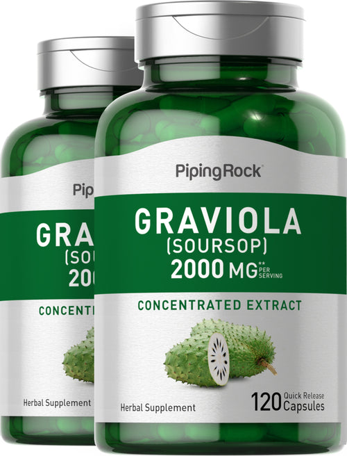 Graviola taggannona,  2000 mg (par portion) 120 Gélules à libération rapide 2 Bouteilles