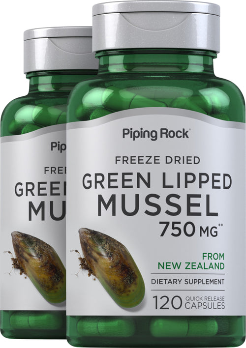 Moule verte lyophilisée de Nouvelle-Zélande,  750 mg 120 Gélules à libération rapide 2 Bouteilles