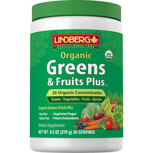 Органическая сухая смесь из овощей и фруктов Greens & Fruits Plus для приготовления напитков 9.5 унций 270 г Флакон    