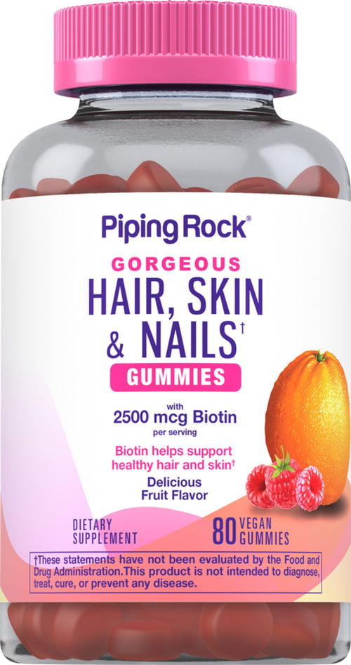 Bonbons gélifiés pour cheveux, peau et ongles (fruits délicieux)  80 Gommes végans      