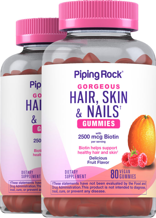 Hair, Skin & Nails (Delicious Fruit), 80 Vegan Gummies, 2  Bottles