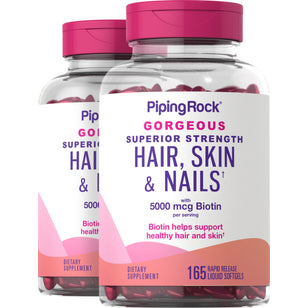 Hair, Skin & Nails infused with Moroccan Argan Oil, 165 Rapid Release Liquid Softgels, 2  Bottles