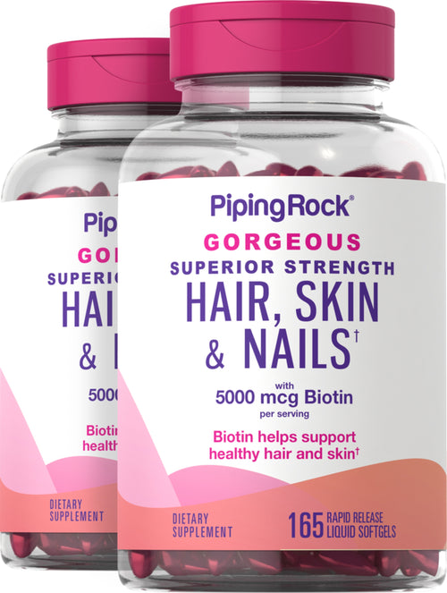 Hair, Skin & Nails infused with Moroccan Argan Oil, 165 Rapid Release Liquid Softgels, 2  Bottles