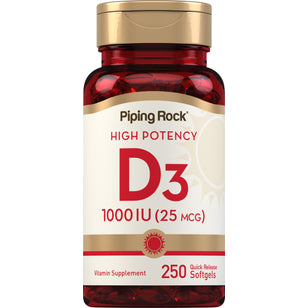 Vitamina D3 de Alta Potência 1000 IU 250 Gels de Rápida Absorção     