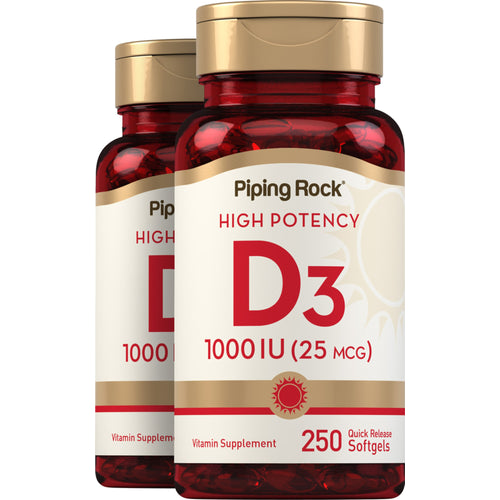 High Potency Vitamin D3, 1000 IU, 250 Quick Release Softgels, 2  Bottles