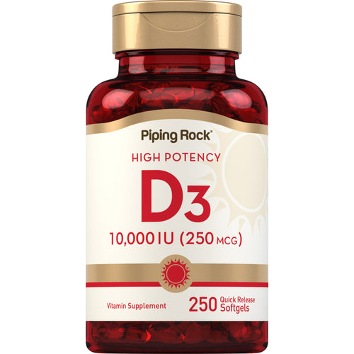 Høypotent vitamin D3  10,000 IU 250 Hurtigvirkende myke geleer     