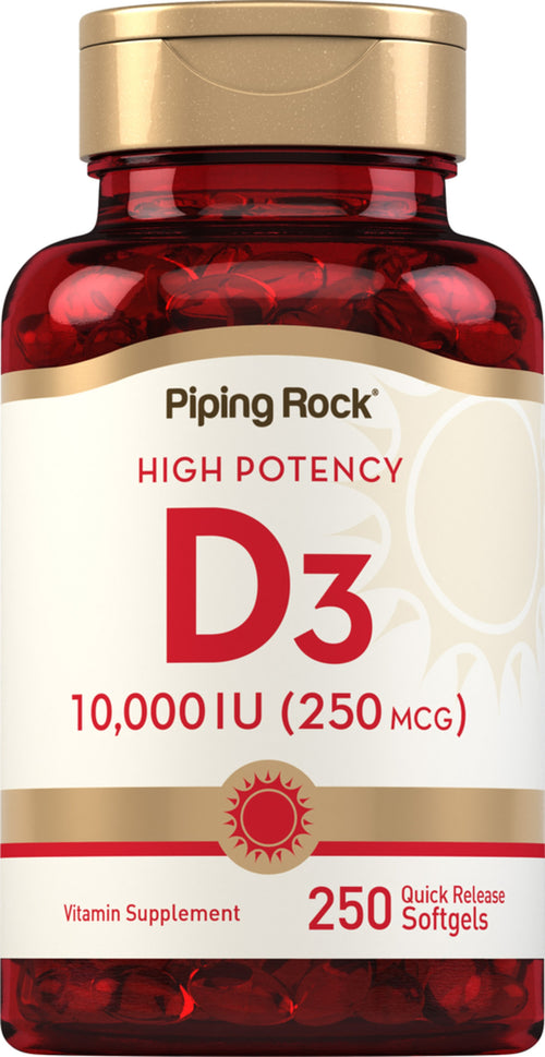 Vitamina D3 de mare putere 10,000 IU 250 Geluri cu eliberare rapidă     