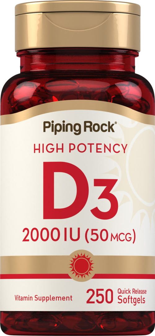 Vitamina D3 de Alta Potência 2000 IU 250 Gels de Rápida Absorção     