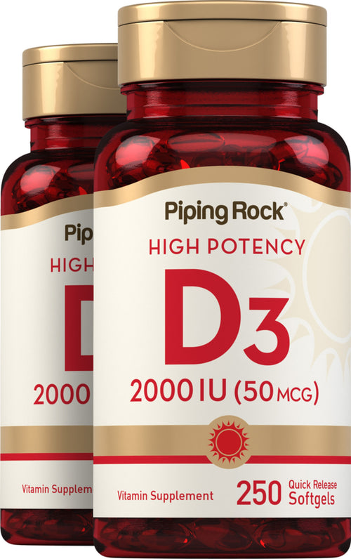 High Potency Vitamin D3, 2000 IU, 250 Quick Release Softgels, 2  Bottles