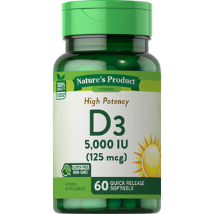 High Potency Vitamin D3, 5000 IU, 60 Quick Release Softgels