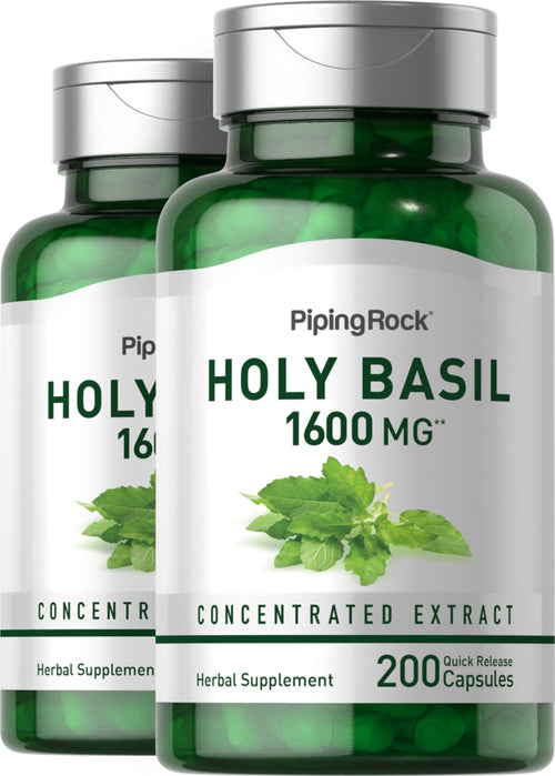 Poudre de basilic sacré Tulsi,  1600 mg 200 Gélules à libération rapide 2 Bouteilles