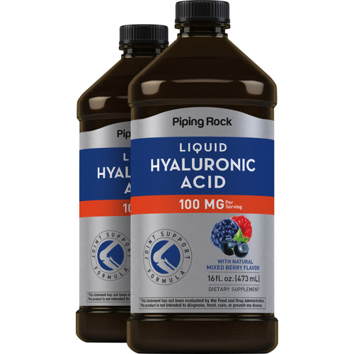 Acide hyaluronique liquide (mélange de baies naturelles) 100 mg (par portion) 16 onces liquides 473 ml Bouteille 2 Bouteilles