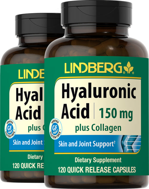Acide hyaluronique plus collagène,  150 mg 120 Gélules à libération rapide 2 Bouteilles