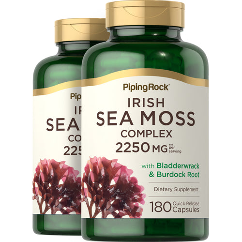 Irish Sea Moss Complex with Bladderwrack & Burdock Root, 2250 mg (per serving), 180 Quick Release Capsules, 2  Bottles