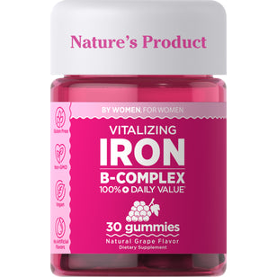 Iron + B-Complex Gummies (Natural Grape), 30 Gummies