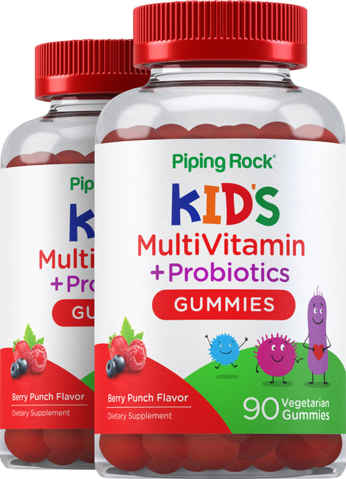 Kids Multivitamin + Probiotic Gummies (Berry Punch), 90 Vegetarian Gummies, 2  Bottles