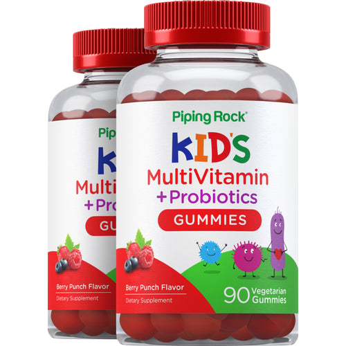 Multivitamin- und Probiotik-Gummis für Kinder (köstlicher Beerenpunsch)  90 Vegetarische Gummibärchen 2 Flaschen  