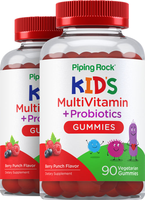 Multivitamine + probiotische gummies voor kinderen (bessenbonk) 90 Vegetarische snoepjes 2 Flessen     