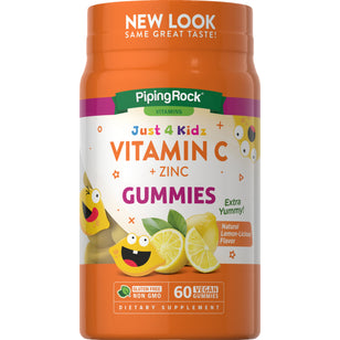 Vitamine C pour enfants + Zinc, bonbons gélifiés Echinacea (Saveur naturelle de miel et de citron) 60 Gommes végératiennes       