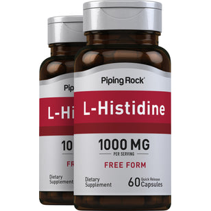 L-Histidine, 1000 mg (per serving), 60 Quick Release Capsules, 2  Bottles