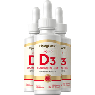 Liquid Vitamin D3, 5000 IU, 2 fl oz (59 mL) Dropper Bottle, 3  Dropper Bottles